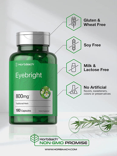 Eyebright Supplement | Herb Capsules | 800mg | 180 Count | Non-GMO, Gluten Free Supplement | by Horbaach