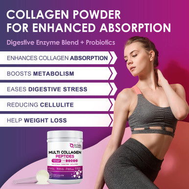 Nature Target Multi Collagen Peptides Powder - Type I, Ii, Iii, V, X - Hydrolyzed Collagen Peptides With Vitamin C Hyaluronic
