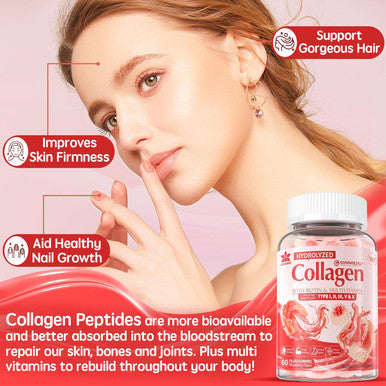 Sugar-Hydrolyzed Collagen Peptide Filled Gummies,Extra Strength 1500Mg Protein Type I,Ii,Iii,V,X With 5000Mcg Biotin Vitamin C A E D3 B6 B12 For Immune Digestion Skin Hair Nails Energy Bone Joint