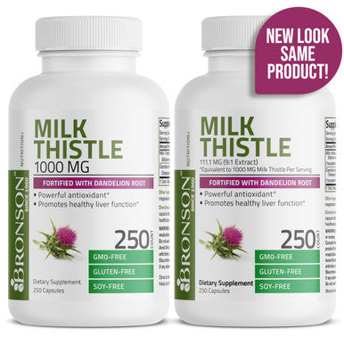 Bronson Milk Thistle Silymarin Marianum & Dandelion Root Liver Health Support, Antioxidant Support, Detox, 250 Capsules