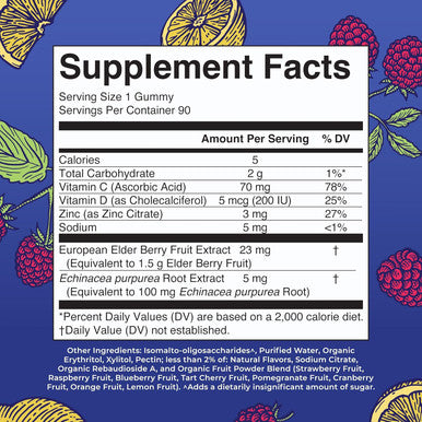 Maryruth Organics Sugar Immunity Gummies Powerful Blend Elderberry Vitamin C & Zinc Vitamin D3 & Echinacea Immune Support Supplement & Gummies for Kids & Adults Vegan Non GMO 90ct