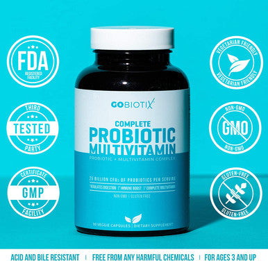 GoBiotix Probiotic Multivitamin Daily Multivitamin with Probiotics 25 Billion CFU Immune Boost Digestive Health Flora Probiotic for Women Men Gluten Free _ 90 Veggie Capsules