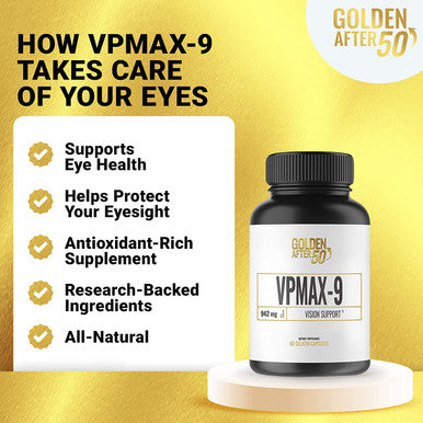 Golden After 50 VpMax9 Vision Support Supplement 3 Bottles Eye Health Support and Antioxidant Supplement with Eye Vitamins Lutein Lycopene and Bilberry Extract