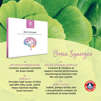 Healthspan Brain Synergex | 28 Day Supply | Brain Health Supplements | Ginkgo Biloba, Neuro-Vitamin Complex, Opti-Omega 3 & Phospholipid Complex | Friend of The Sea