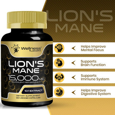 Lions Mane Supplement Capsules - 120 Count - Mushroom Supplement, Brain Supplements For Memory And Focus, Lion'S Mane Mushroom Capsules - Cognitive And Immune Support, Focus Supplement - Pack Of 2