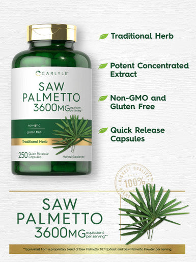 Carlyle Saw Palmetto Extract | 3600Mg | 250 Capsules | Non-Gmo And Gluten Free Formula From Saw Palmetto Berries