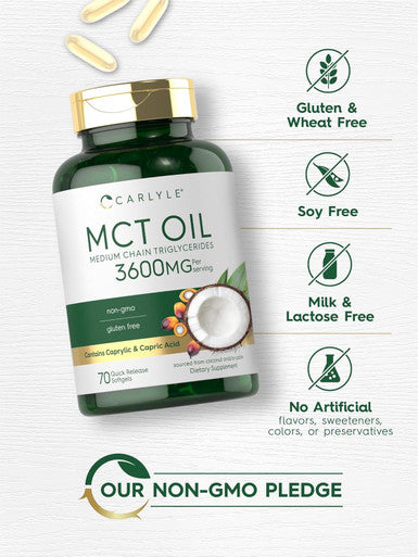 Carlyle MCT Oil Capsules 3600 mg | 70 Softgels | Keto Coconut Oil Pills | Non-GMO & Gluten Supplement