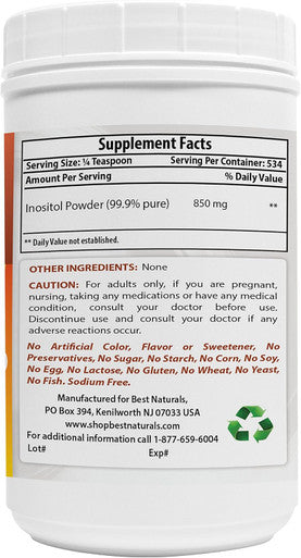 Best Naturals Pure inositol Powder (Vitamin B8) 1 Lb Supports Healthy Liver Function Promotes Cellular Detoxification & Supports Membrane Function