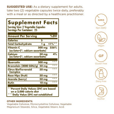 Solgar Quercetin Complex With Ester C Plus 50 Vegetable Capsules Immune Health Support Gentle On The Stomach Vitamin C Non Gmo Vegan Gluten Free Kosher 25 Servings