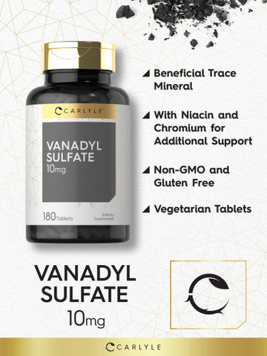 Vanadyl Sulfate 10Mg 180 Tablet Capsules With Chromium Picolinate Vegetarian Non-Gmo Gluten Free Supplement By Carlyle