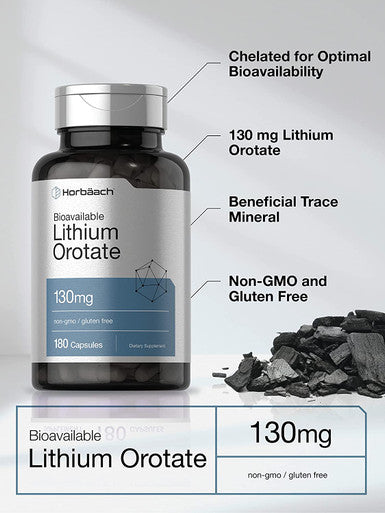 Horbaach Lithium Orotate 130mg 180 Capsules Non-GMO Gluten Free