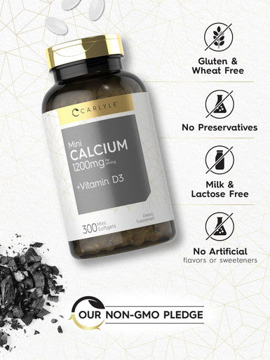 Carlyle Calcium 1200 mg with Vitamin D3 | 300 Mini Softgels | Non-GMO and Gluten Supplement