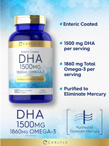 Carlyle DHA Supplement 1500mg | 180 Softgels | Omega-3 Supplement | Non-GMO Gluten
