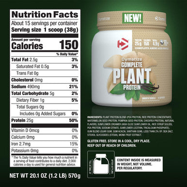 Dymatize Vegan Plant Protein Smooth Vanilla 25g Protein 4.8g BCAAs Complete Amino Acid Profile 15 Servings