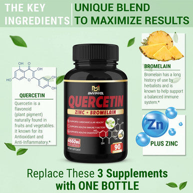 Quercetin Supplement 4660 mg Supports Cardiovascular Health Immune System and Antioxidant with Bromelain Black Pepper Extract 3 Months Supply