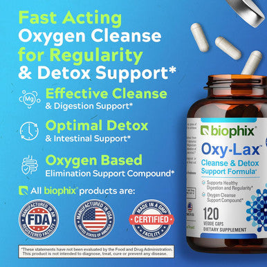 Biophix Oxy-Lax 750 Mg 120 Vcaps - Natural Magnesium Oxide Oxygen Based Colon Cleanse Gentle Laxative Supports Healthy Digestive Tract Regularity