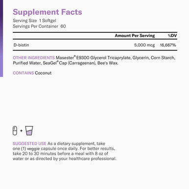 Biotin 5000 Mcg - With 100% Organic Coconut Oil - Biotin Supplement To Support For Hair Growth, Nail & Skin Health - Non-Gmo & Ve