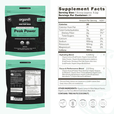 Organifi Peak Power, Pre Workout Powder To Support Hydration, With Lion'S Mane And Guayusa
