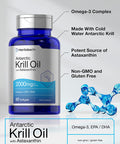 Antarctic Krill Oil 2000mg | 60 Softgel Capsules | Omega-3, EPA, DHA Supplement | with Astaxanthin | Non-GMO, Gluten Free | by Horbaach