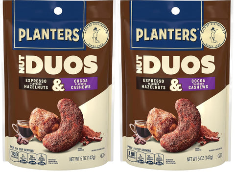 PLANTERS Nut Duos, Peppercorn Pistachios & Parmesan Cashews, Roasted, 5 Oz | Flavored Nuts. 0g Trans Fat. Plant Based Protein. Resealable Bag. Snacks for Adults. Party Mix, Party Snacks