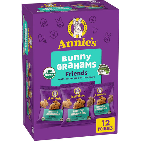 Annie's Organic Friends Bunny Grahams, Chocolate Chip, Chocolate, and Honey Baked Graham Snacks, 11.25 oz