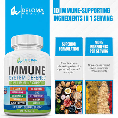 10 In 1 Immune System Support Supplement - Vitamin C (1000 Mg), Quercetin, Vitamin D3 (5000Iu), Zinc (40 Mg), Elderberry, Echinacea, Turmeric, Ginger, Garlic, Black Pepper