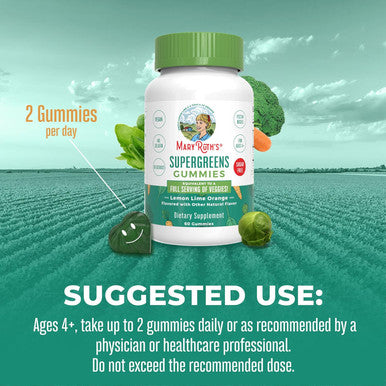 Maryruth Organics Super Greens Gummies | with Naturally-Occurring Quercetin for Adults and Kids Ages 4+ | Sugar | 2g Fiber Per Serving | Vegan | No Gelatin | Pectin Based | 60 Count | 30 Servings