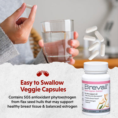 Barlean's Brevail Plant Lignan Extract Capsules Proactive Breast Health Supplement With 50 Mg Sdg Lignans From Flax Seed Hulls For Healthy Estrogen Balance and Pms Mood Support Pills 30 Count