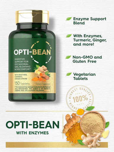 Carlyle Opti-Bean | 150 Tablets | Digestive Support | Gas Bloating & Discomfort Enzyme Blend | Vegetarian Non-GMO & Gluten Supplement