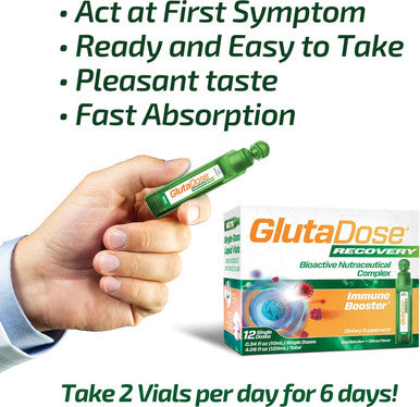 Glutadose Recovery Immunity Supplement - Liquid Vitamins Immune Support For Kids & Adults, Cold & Flu Care Package (Glutathione Astragalus Echinacea Acerola) Immune Booster For Women Men - 12 Vials