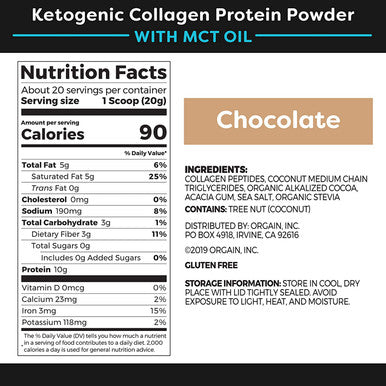 Orgain Keto Collagen Protein Powder with MCT Oil Chocolate Paleo Friendly Grass Fed Hydrolyzed Collagen Peptides Type I and III 0.88 Pound Organic Plant Based Protein Superfoods Powder