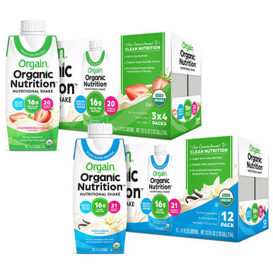 Orgain Organic Vegan Plant Based Nutritional Shake Vanilla Bean 16g Protein 12 Count Organic Nutritional Shake Strawberries Cream Meal Replacement 16g Protein 11 Ounce Pack of 12