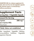 Solgar L-Lysine 500 Mg 250 Vegetable Capsules - Enhanced Absorption & Assimilation - Promotes Integrity Of Skin & Lips - Collagen Support - Amino Acids - Non-Gmo Vegan Gluten Free - 250 Servings