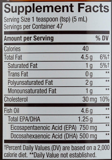 Natures Way Ultra Pure Omega3 Liquid Fish Oil Supplement, Grapefruit Tangerine Flavor, 8 Fl Oz