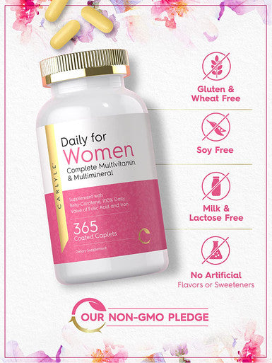 WomenÃƒâ€šÃ¢â‚¬â„¢s Multivitamin | 365 Caplets | Vitamin and Mineral Supplement | with Iron | Non-GMO, Gluten Free | by Carlyle