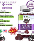Herbion Naturals Elderberry Gummies with Vitamin C Zinc Healthy Immune System Support Gummies 60 Count Pectin Gummies