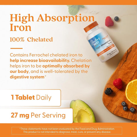 DoctorS Best High Absorption Iron Tablet With Ferrochel Gentle On The Stomach Immune Health Blood Health 27 Mg