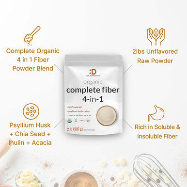 Deal Supplement Organic Fiber Powder Supplement 2lbs with Psyllium Husk Chia Seed Inulin & Acacia Daily Fiber for Adults Rich in Prebiotics for Gut & Digestive Health Unflavored Non-GMO