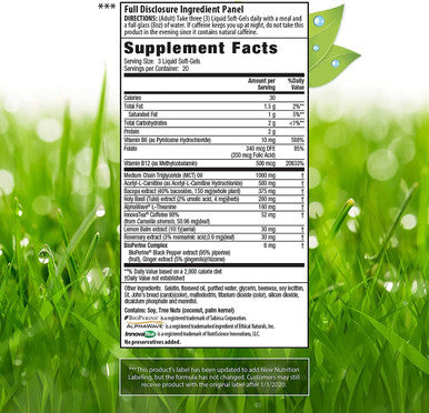 Brain Awake High Performance Booster by Irwin Naturals B Vitamins and MCT Think Clearer and Work Faster 60 Liquid Soft-Gels