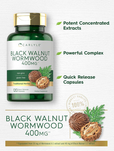 Carlyle Black Walnut Wormwood | 120 Capsules | Herbal Complex | Non-GMO Gluten