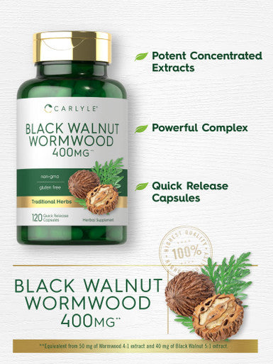 Black Walnut Wormwood | 120 Capsules | Herbal Complex | Non-Gmo, Gluten Free | By Carlyle