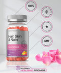 Hair Skin and Nails Gummies 100 Count with Biotin Fruit Flavored Vitamins Non GMO Gluten Free by Horbaach
