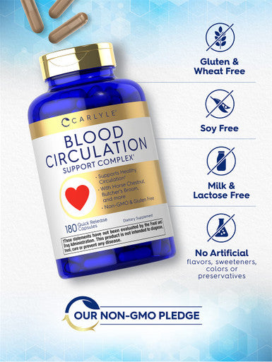 Blood Circulation Supplement | 180 Capsules | Supports Healthy Circulation | Non-Gmo, Gluten Free | By Carlyle