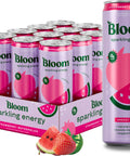 Bloom Nutrition Sparkling Energy Drink for Focus, Natural Caffeine, Zero Sugar, 180mg Caffeine, Antioxidant-Rich with Green Coffee Bean, Green Tea Extract, & Prebiotics, Raspberry Lemon 12oz 12 Pack