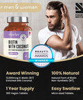 Biotin Hair Growth Vitamins 12000Mcg, 400 D-Biotin Tablets With Coconut, Vegan Hair Skin & Nails Vitamins For Women And Men High Strength Fast Hair Vitamins, Vitabright Vitamin B7 Biotin For Hair