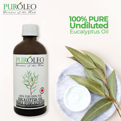 PUROLEO Eucalyptus Essential Oil, 4 FL OZ/120 ML (Large Bottle) 100% Pure | Natural Aromatherapy Oil for Diffuser Steam Distilled (MADE IN CANADA)