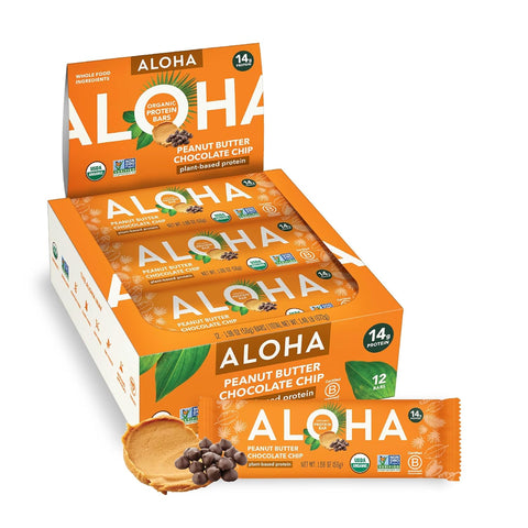 Aloha Organic Plant Based Protein Bars Chocolate Chip Cookie Dough, 1.98 Oz,(Pack of 12)