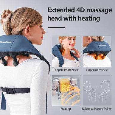 Restcloud Neck And Shoulder Massager With Heat, Shiatsu Neck And Upper Back Massager With Heat, Protable Cordless Kneading Neck Massager For Pain Relief Deep Tissue