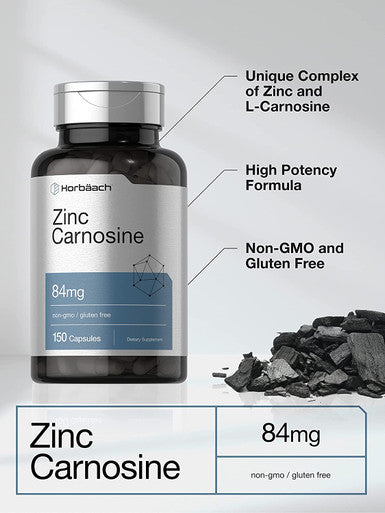 Zinc Carnosine Supplement | 84mg per Capsule | 150 Count | Non-GMO & Gluten Free | by Horbaach