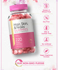 Hair, Skin And Nails Gummies | 220 Count | Fruit Flavor Gummy Vitamins | With Biotin | Non-Gmo, Gluten Free | By Carlyle